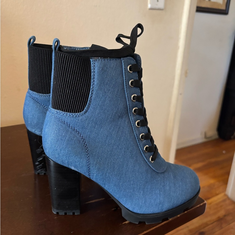 Stylish Blue Lace-Up Ankle Boots